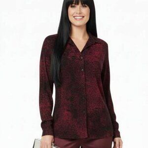 Vintage Chic: Chico's Grenat & Black Velvet Floral Glitter Blouse Sz 1/M